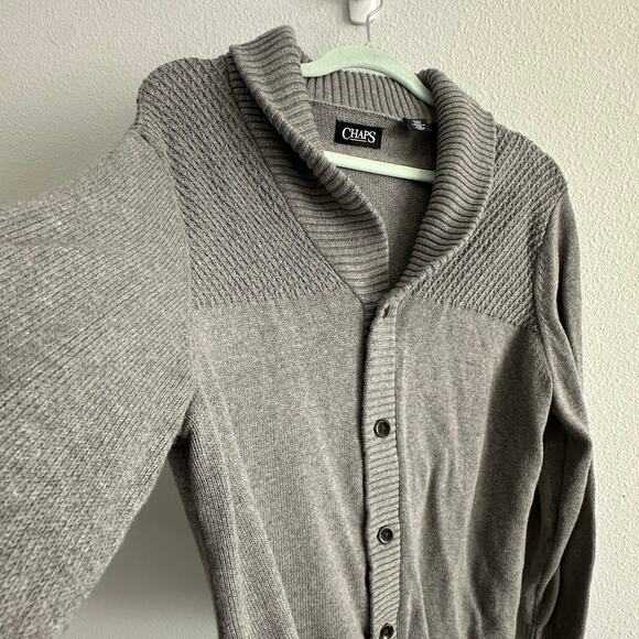 CHAPS Ralph Lauren Unisex Cardigan Sweater Grey Button Long Sleeve Cotton Sz L - Picture 6 of 11
